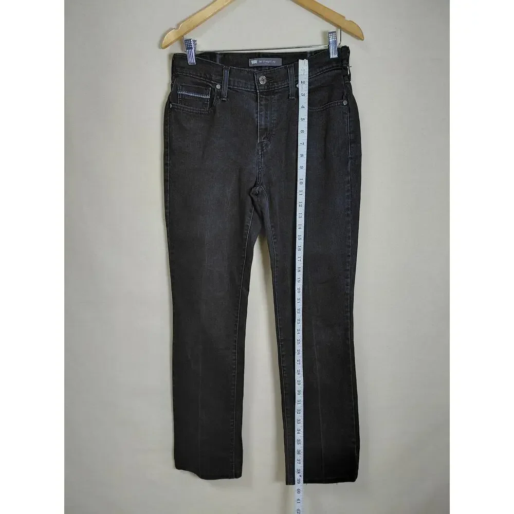 Levi's 505 Straight Leg Black Denim Jeans Pockets Women See Measurements